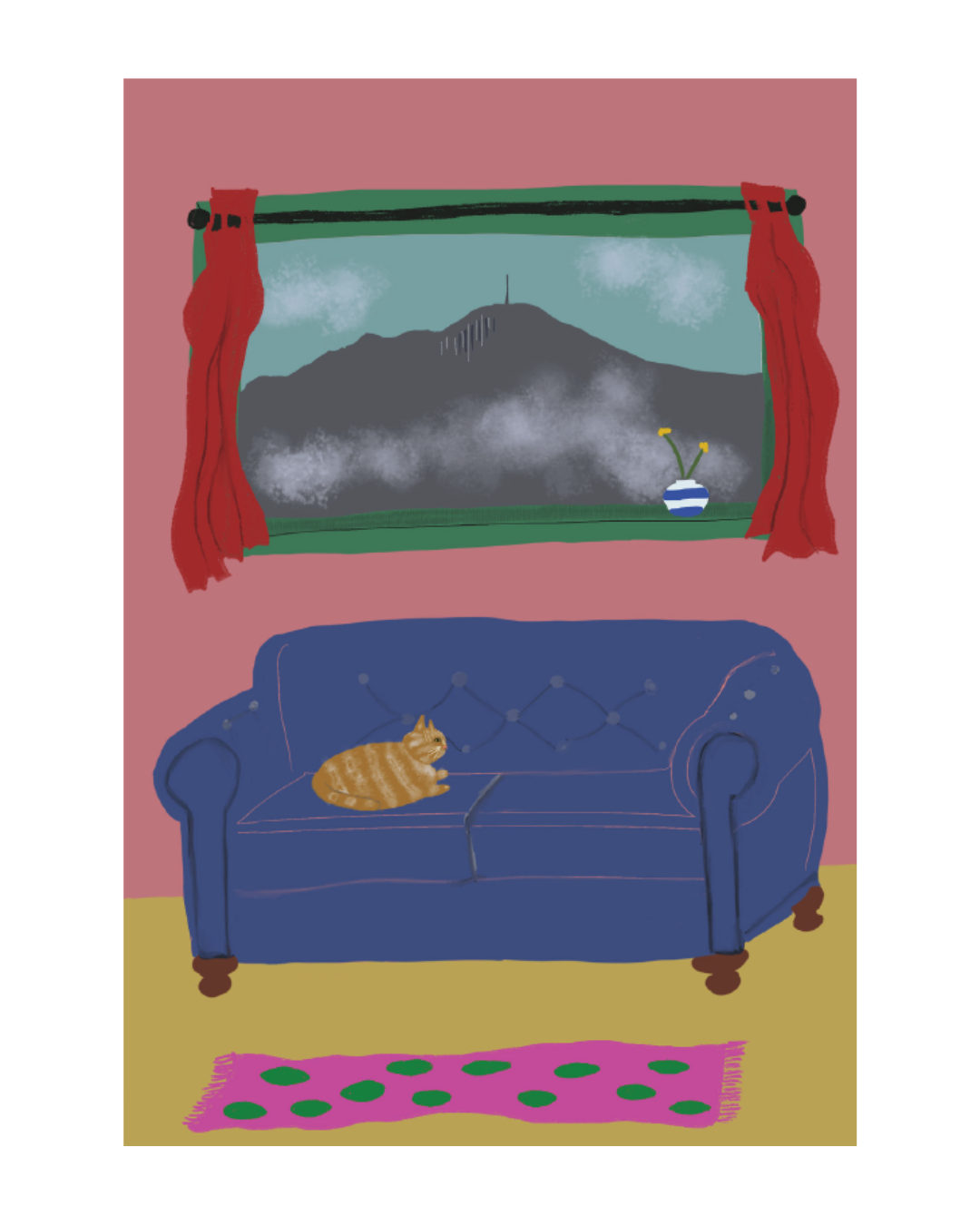 Cat Under Kunanyi Greeting Card
