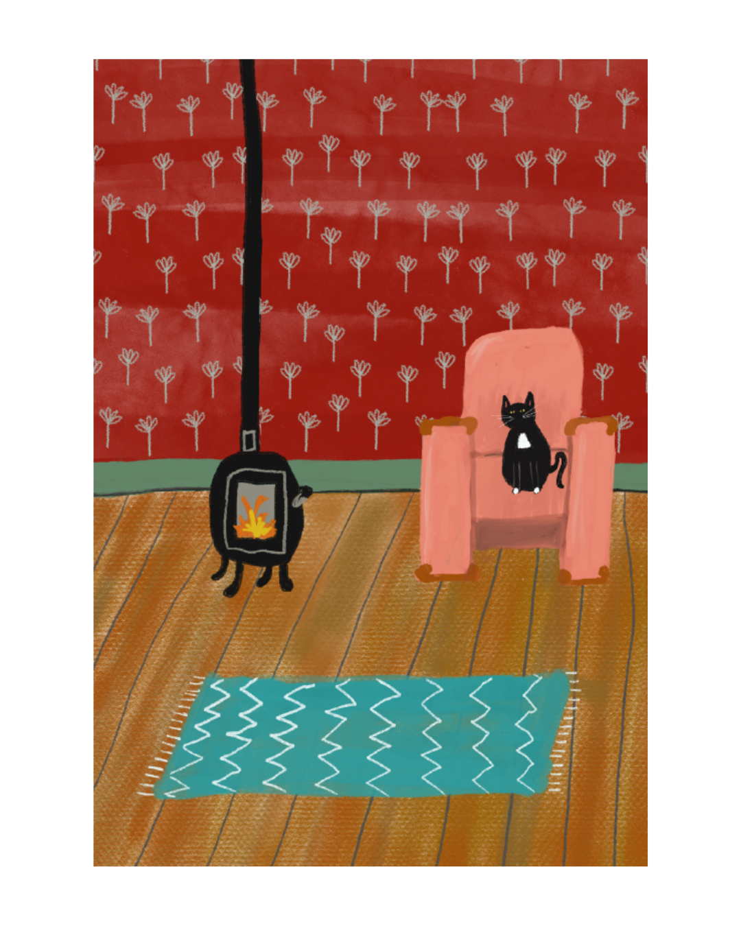 Tuxedo Cat Pink Chair Greeting Card