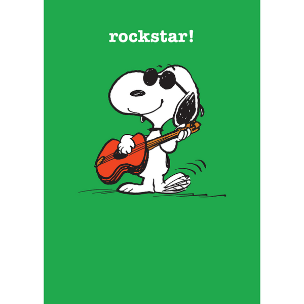 Rockstar Snoopy with Guitar Greeting Card — front design