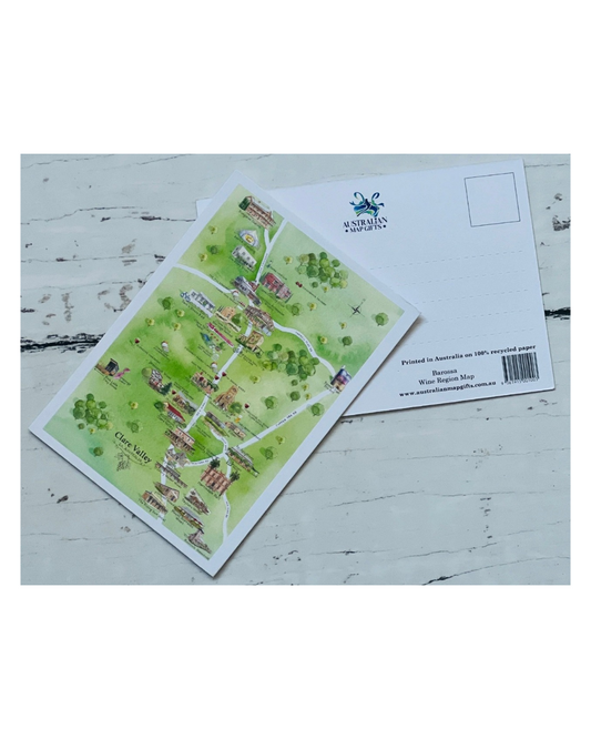 Clare Valley Wine Region Map Postcard A6