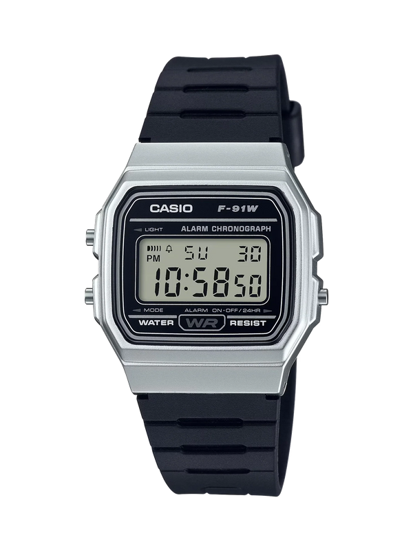 Casio F91W Series Digital Watch Silver Case Resin Band