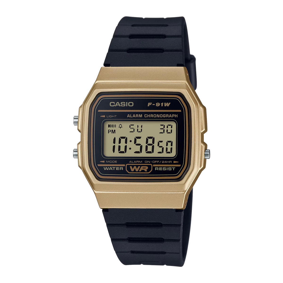 Casio F91W Series Digital Watch Gold Case Resin Band