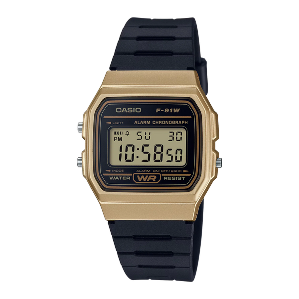 Casio F91W Series Digital Watch Gold Case Resin Band