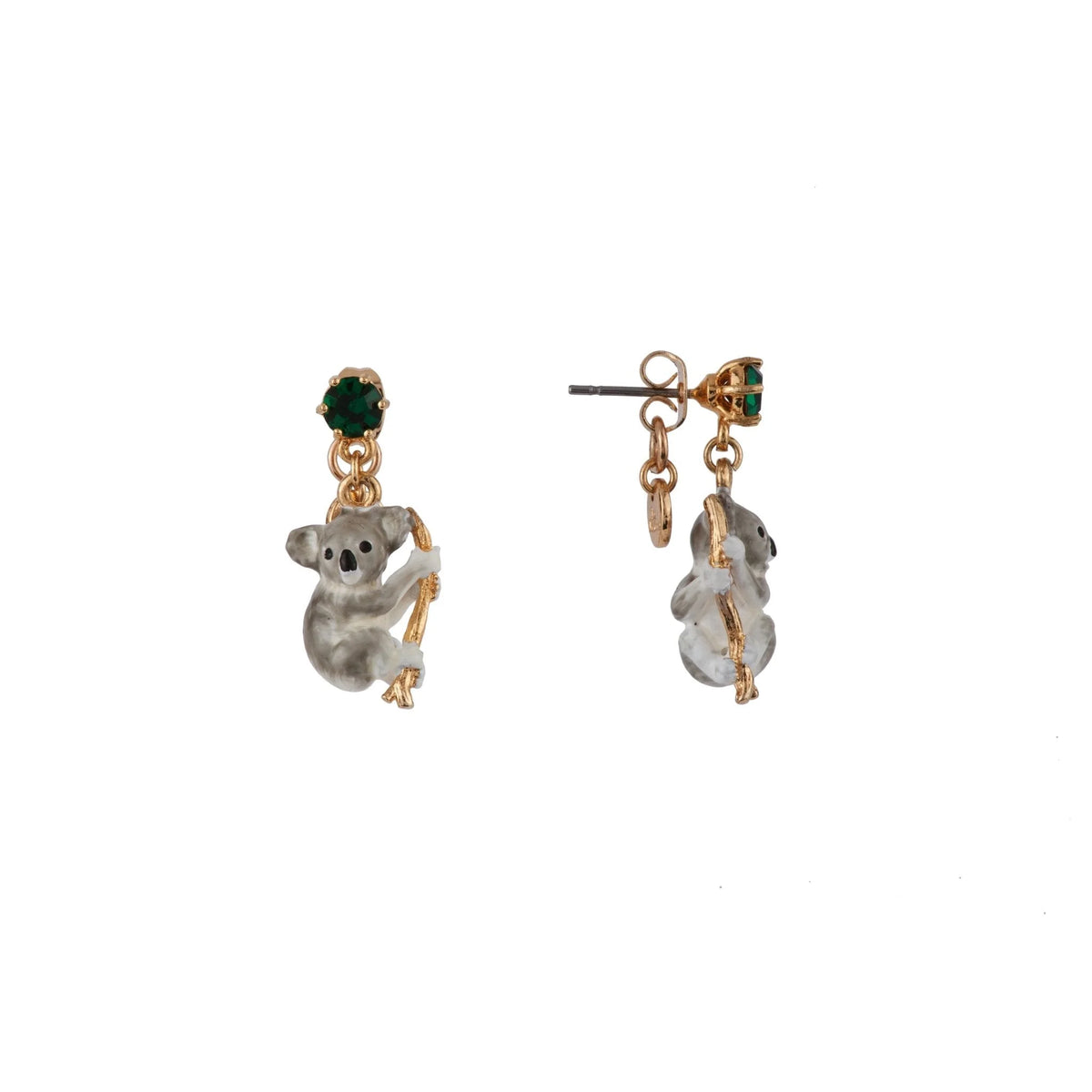 Animals From Australia Green Rhinestone & Koala Earrings (Stud)