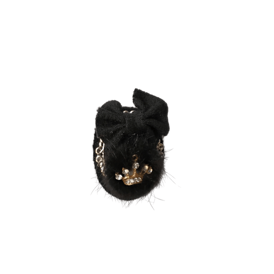 Black Bow & Fluffy Crown Brooch Clip - Mu Shop