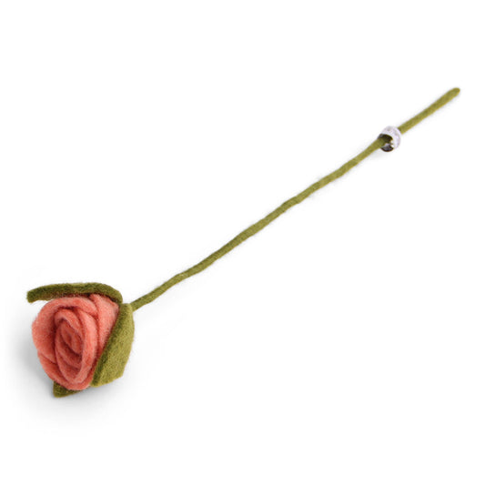Dusty red felt wool rose with green stem