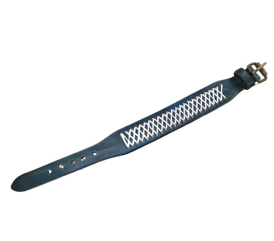 Leather Bracelet Stripe - Blue - Mu Shop