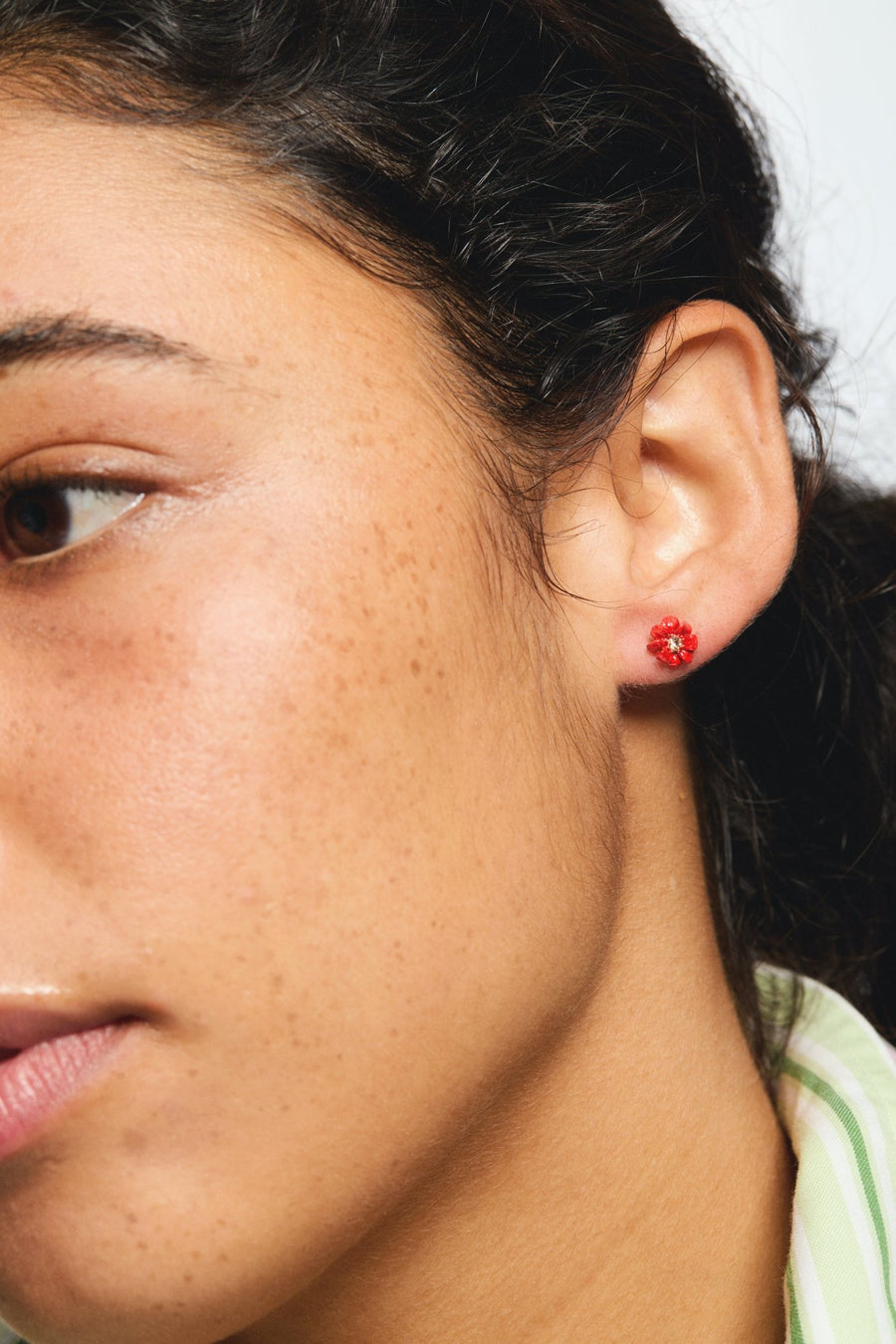 Little Red And Orange Zinnia Flowers Earrings (STUD)
