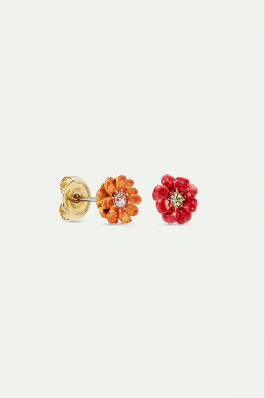 Little Red And Orange Zinnia Flowers Earrings (STUD)