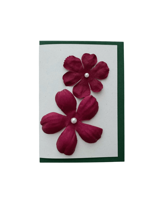 Red Flower Pearl Greeting Card (Green Envelope) - Mu Shop