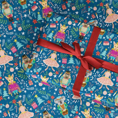 Wrapping Paper Koala and Kangaroo (Blue) - Mu Shop