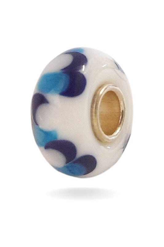 White Bead with Blue Decorations Universal Unique Bead #1422 - Mu Shop